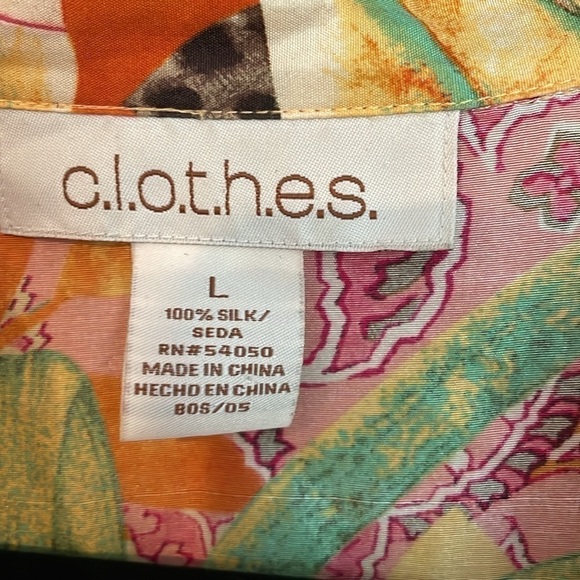 C.L.O.T.H.E.S. 100% Silk Women's fun colorful button down blouse Sz L Resortwear - Picture 4 of 7